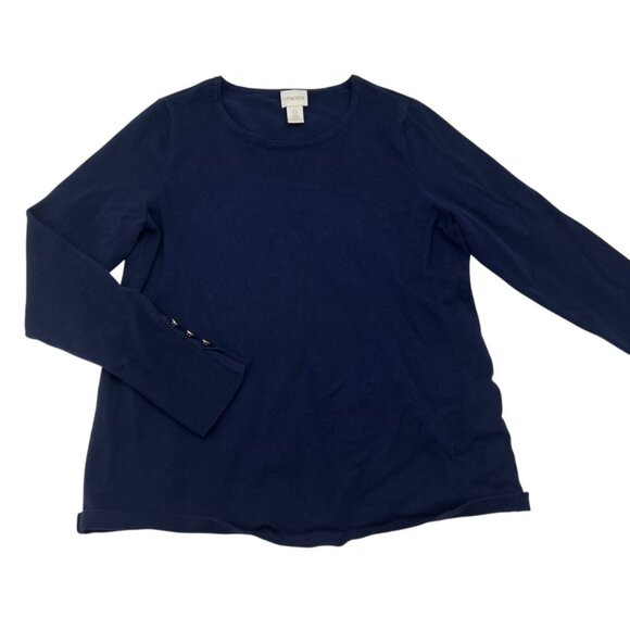 Chicos Womens Navy Long Sleeve Top Size 0 XS Rayon/Polyester Blend - Picture 1 of 5